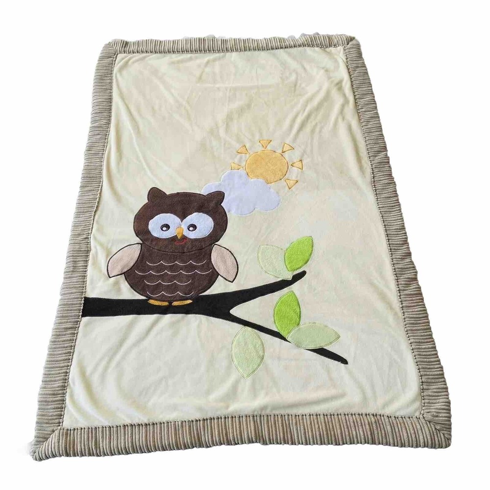 Little Miracles Brown Owl Tree Baby Blanket Sherpa Trim Lovey Neutral Toddler